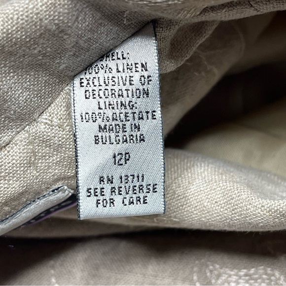 Amanda Smith Petites Pure Linen Jacket Blazer Beige Embroidered Size 12P - Picture 16 of 16